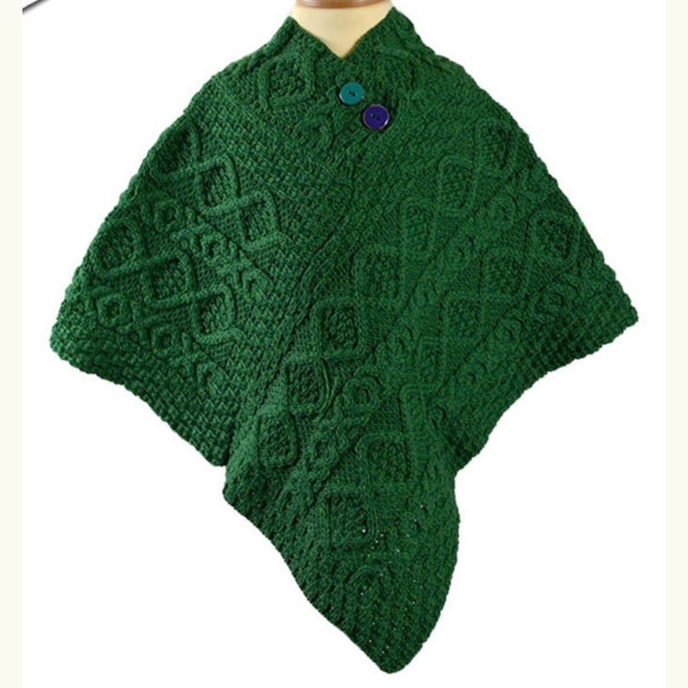 Aran Woolen Mills Kids Poncho Sweater Kiwi Green Size Small